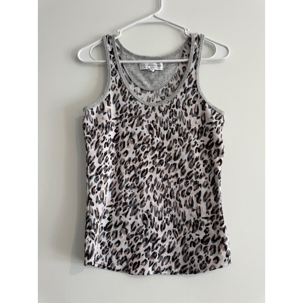 Karen Neuburger Live Love Lounge Tank Top Womens XS Grey Leopard Print Knit